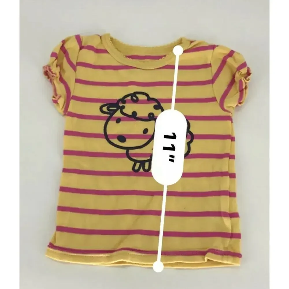 Unbranded Girls Toddler PJ Set Pajamas Striped Lamb Sheep Tight Sz 18 Months